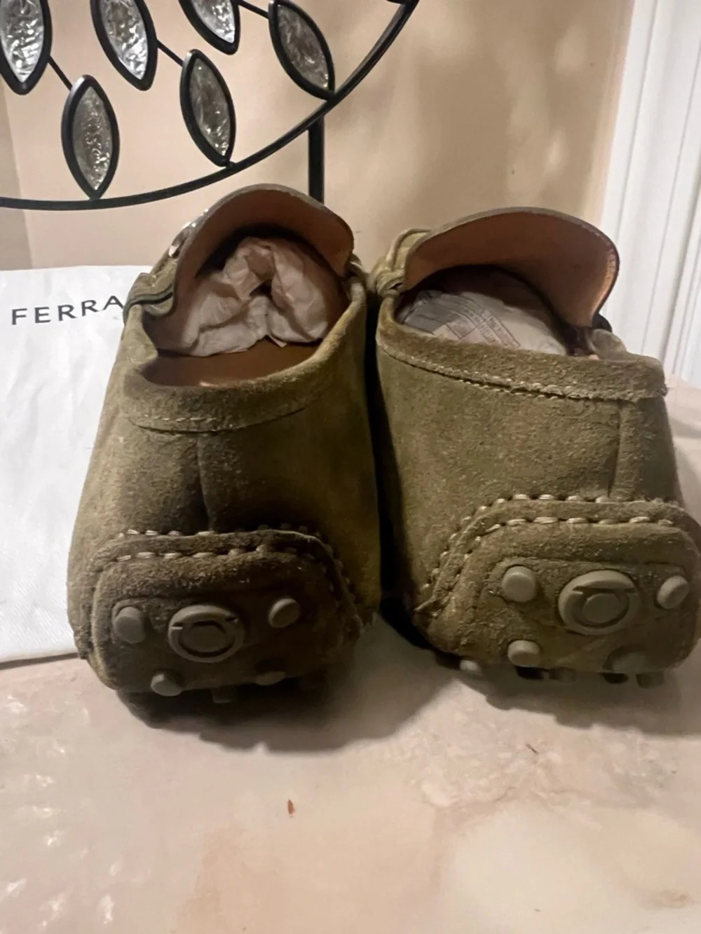 Salvatore Ferragamo Men's Olive Suede Bit Loafers - Elegant Slip-On Style